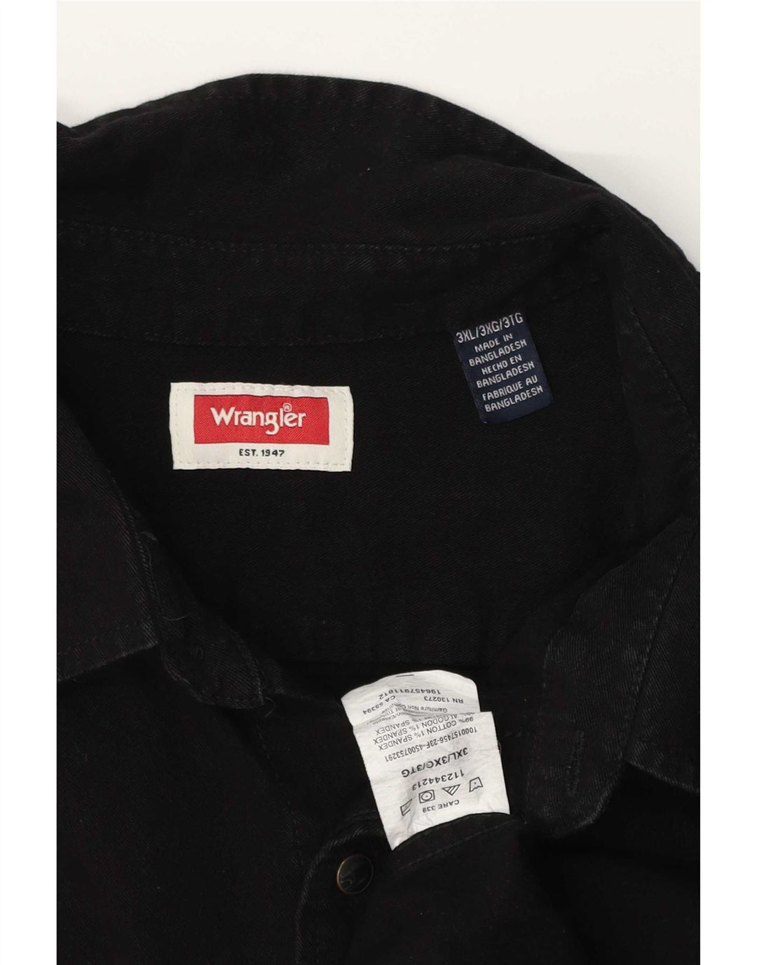 Wrangler Mens Western Denim Shirt 3XL Black Cotton
