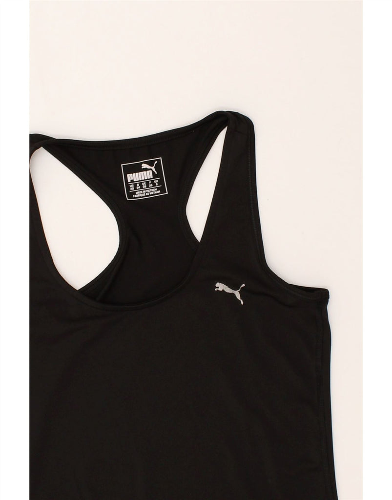 PUMA Womens Graphic Vest Top UK 8 Small Black Polyester | Vintage Puma | Thrift | Second-Hand Puma | Used Clothing | Messina Hembry 