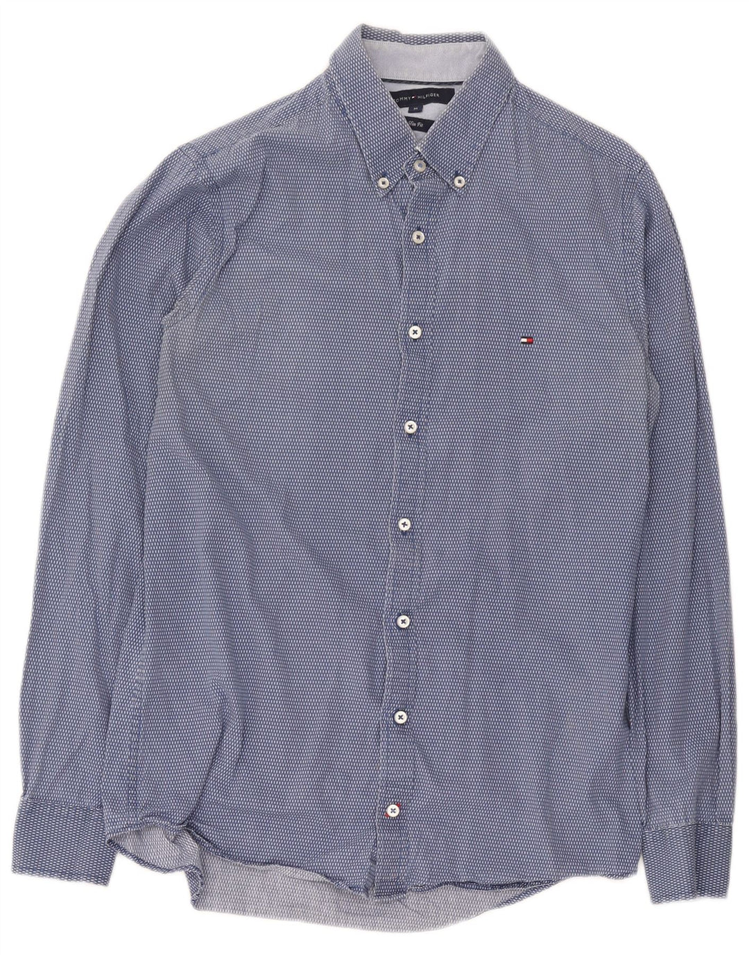 Tommy Hilfiger Mens Slim Fit Shirt Medium Blue Spotted Cotton