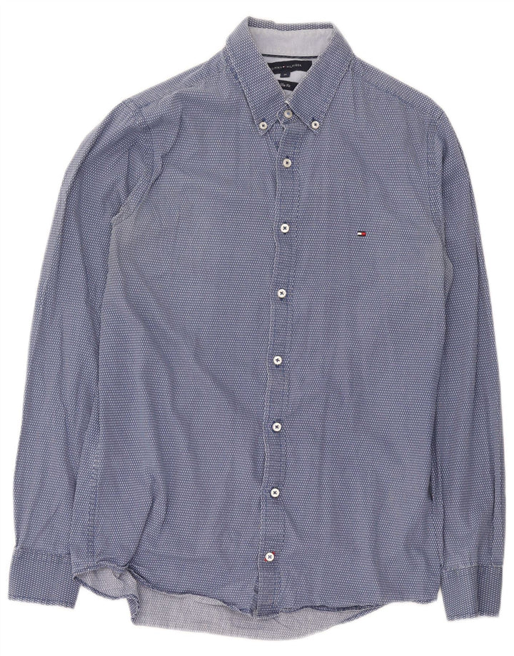 Tommy Hilfiger Mens Slim Fit Shirt Medium Blue Spotted Cotton