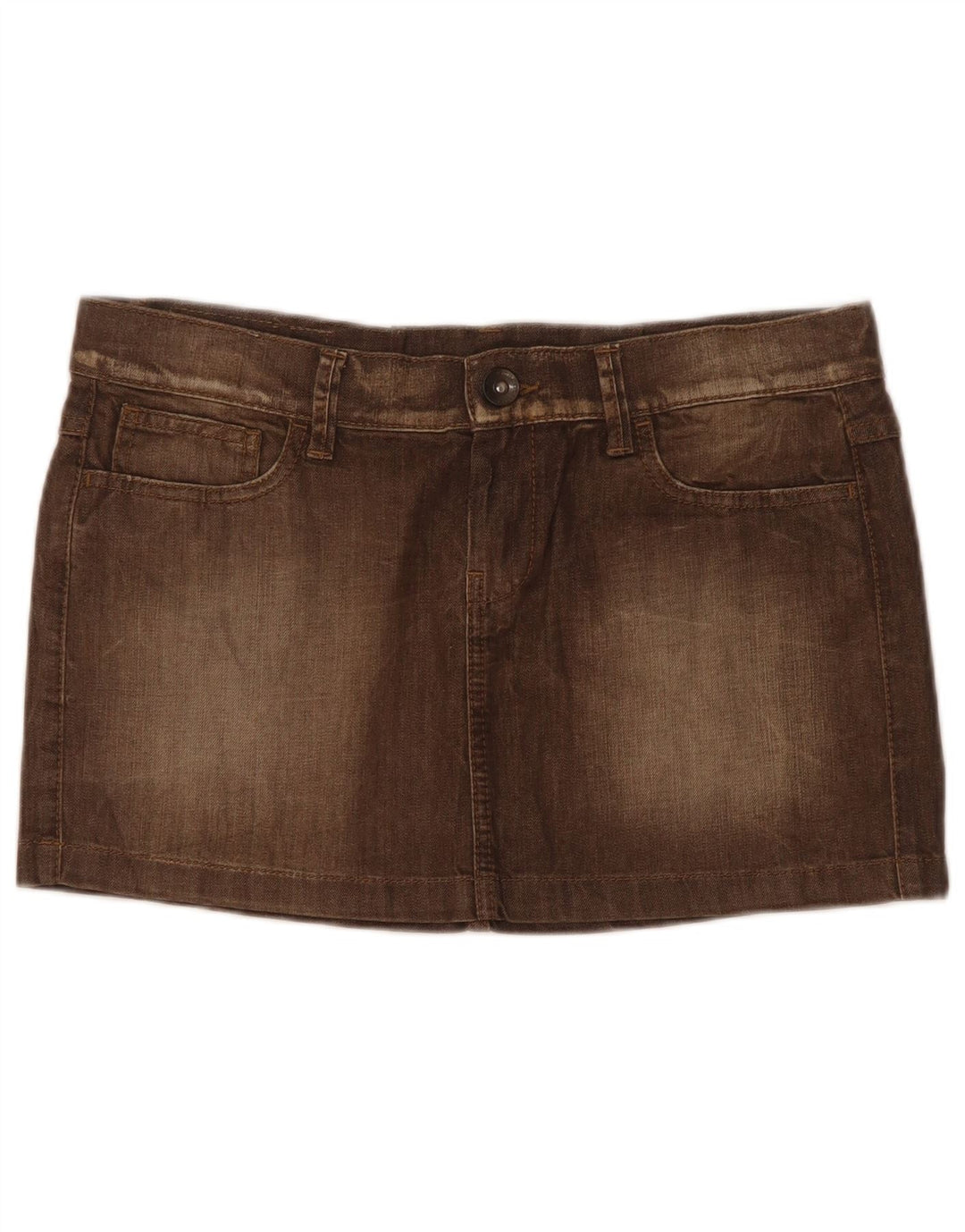 Benetton Womens Low Waist Mini Denim Skirt W31 Medium Brown