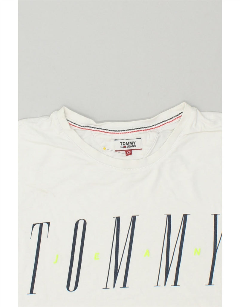 TOMMY HILFIGER Womens Oversized Crop Graphic T-Shirt Top UK 6 XS White | Vintage Tommy Hilfiger | Thrift | Second-Hand Tommy Hilfiger | Used Clothing | Messina Hembry 