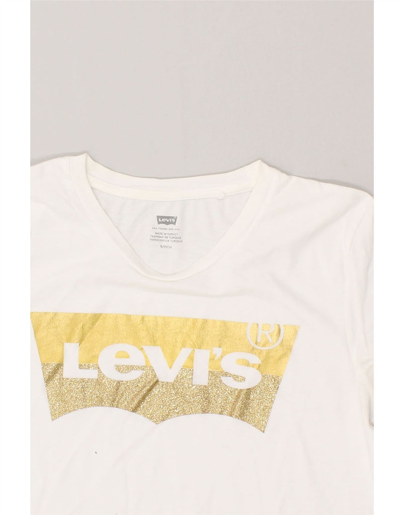 LEVI'S Womens Graphic T-Shirt Top UK 10 Small White Cotton | Vintage Levi's | Thrift | Second-Hand Levi's | Used Clothing | Messina Hembry 