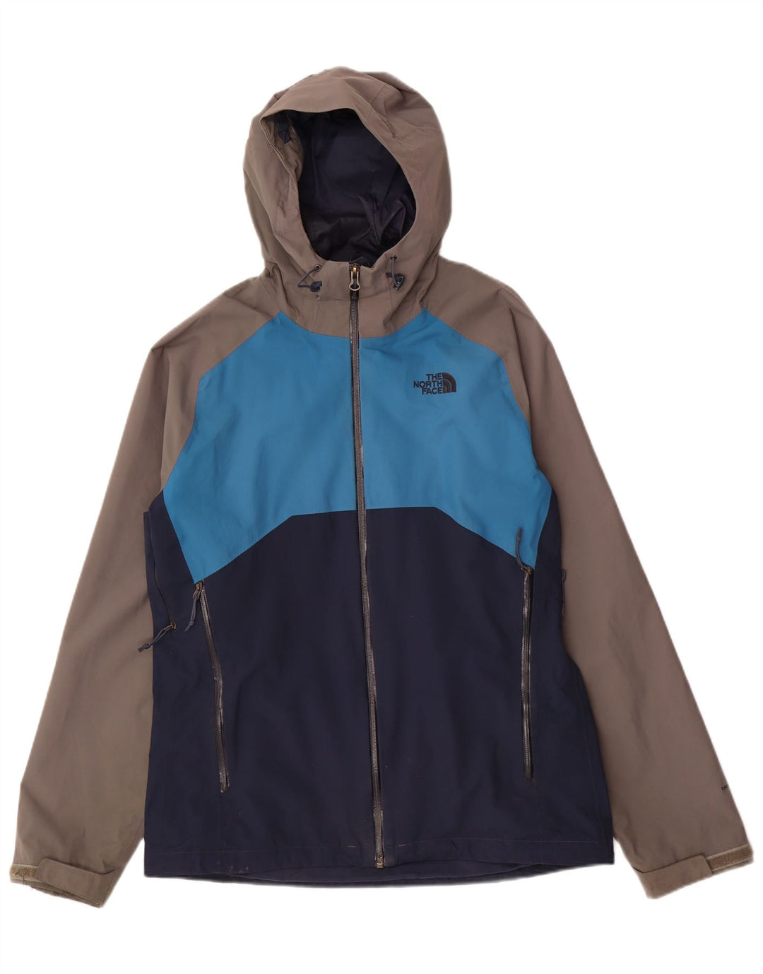 The North Face Mens Hooded Rain Jacket UK 38 Medium Navy Blue Colourblock