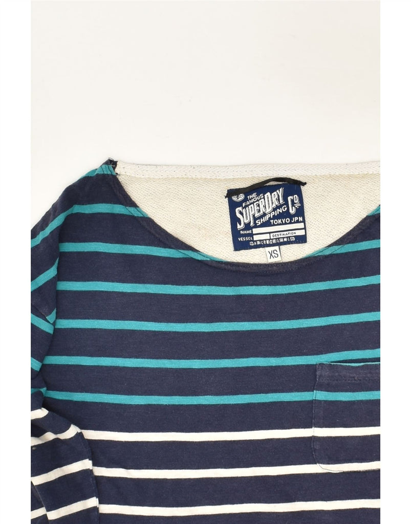 SUPERDRY Womens Top Long Sleeve UK 6 XS Navy Blue Striped | Vintage Superdry | Thrift | Second-Hand Superdry | Used Clothing | Messina Hembry 