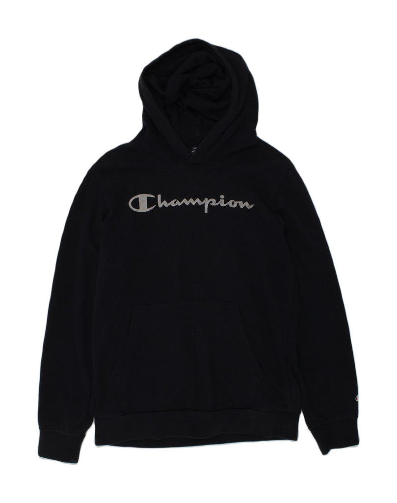 CHAMPION Girls Graphic Hoodie Jumper 13-14 Years XL Black Cotton | Vintage Champion | Thrift | Second-Hand Champion | Used Clothing | Messina Hembry 