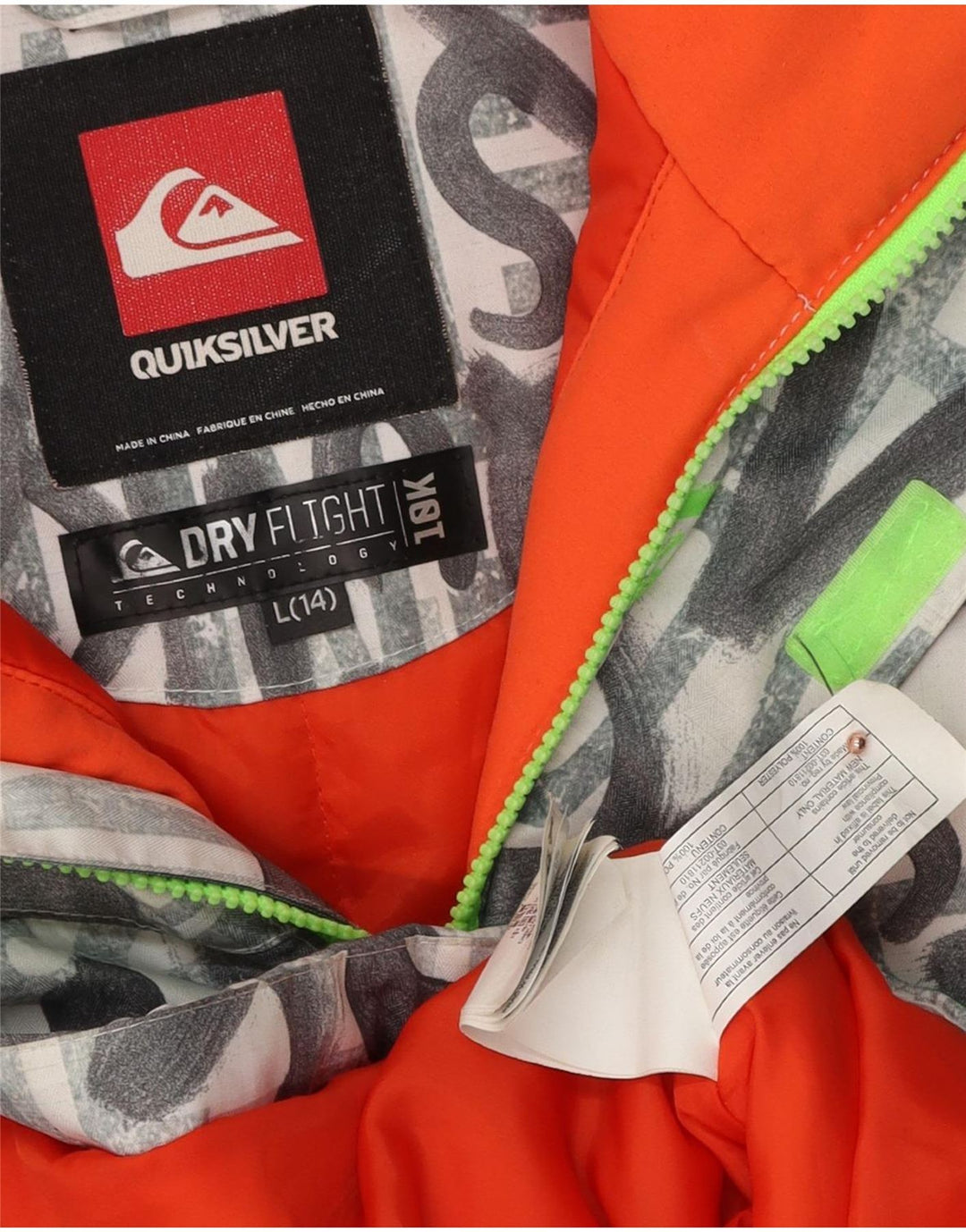 Quiksilver Boys Graphic Hooded Ski Jacket 13-14 Years Large Grey Polyester