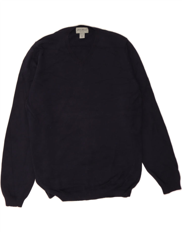 EDDIE BAUER Mens V-Neck Jumper Sweater XL Navy Blue Cotton Vintage Eddie Bauer and Second-Hand Eddie Bauer from Messina Hembry 