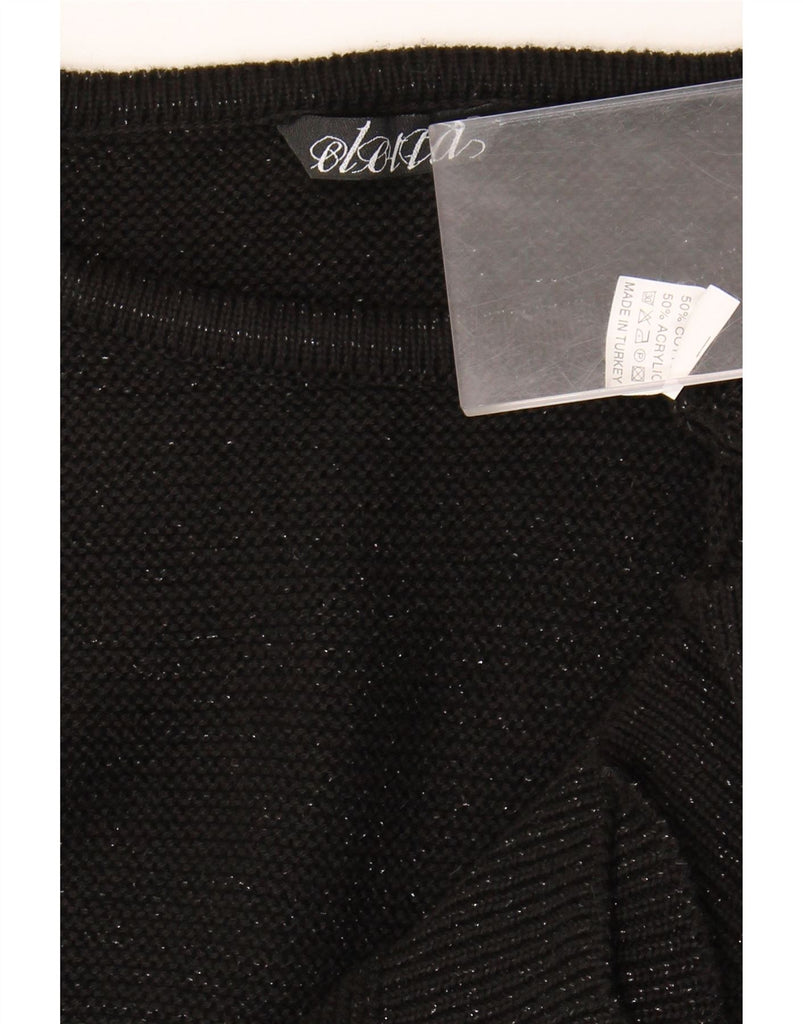 VINTAGE Womens Boat Neck Jumper Sweater UK 14 Medium Black Flecked Cotton Vintage Vintage and Second-Hand Vintage from Messina Hembry 