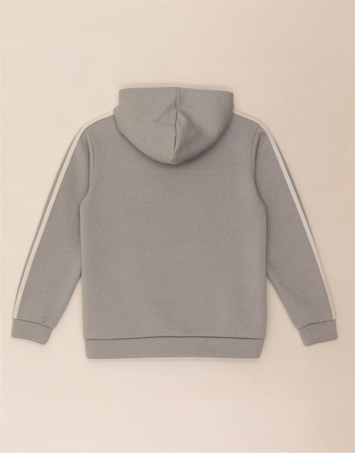 Adidas Boys Hoodie Jumper 11-12 Years Grey Colourblock Polyester