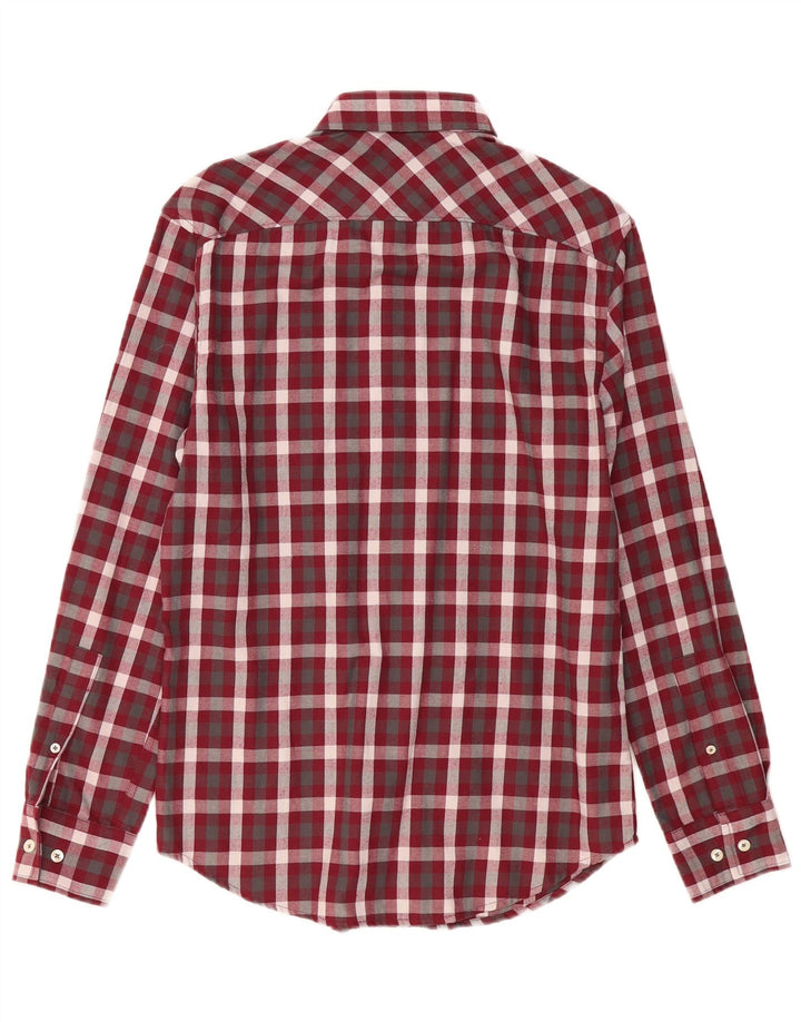 PENGUIN Mens Classic Fit Flannel Shirt Small Burgundy Check Cotton