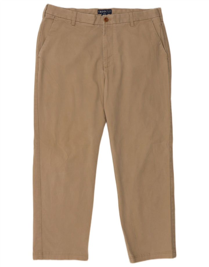 IZOD Mens Straight Chino Trousers W38 L30 Beige Cotton