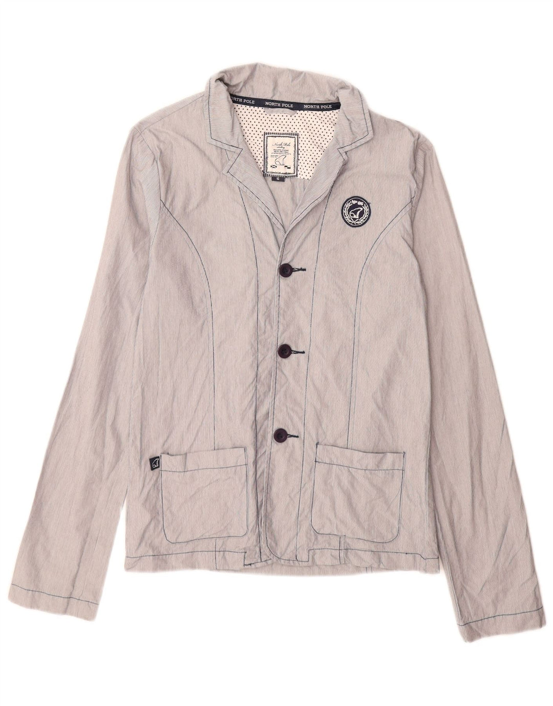 North Pole Womens 3 Button Blazer Jacket UK 16 Large Blue Pinstripe Cotton