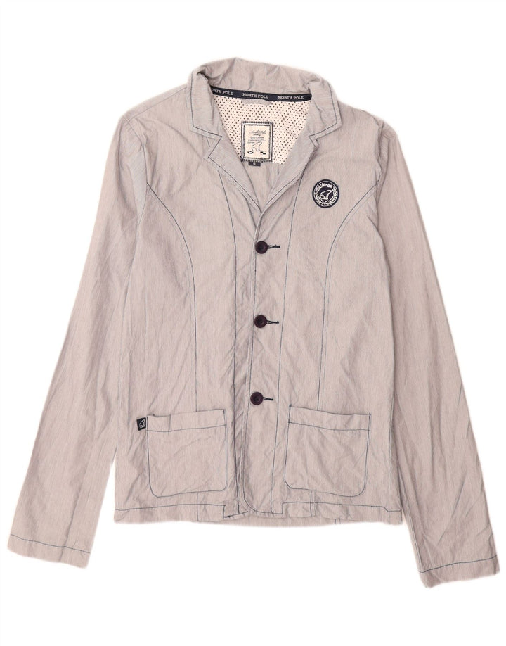North Pole Womens 3 Button Blazer Jacket UK 16 Large Blue Pinstripe Cotton