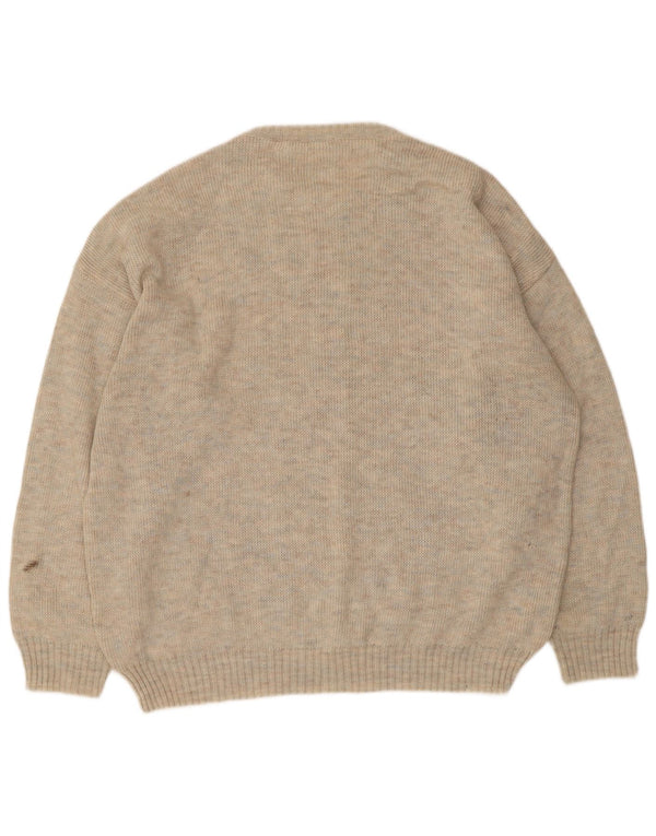 Vintage Mens Crew Neck Jumper Sweater XL Beige Geometric Wool