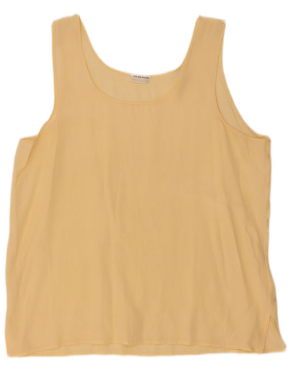 Vintage Womens Sleeveless Blouse Top UK 16 Large Yellow Silk