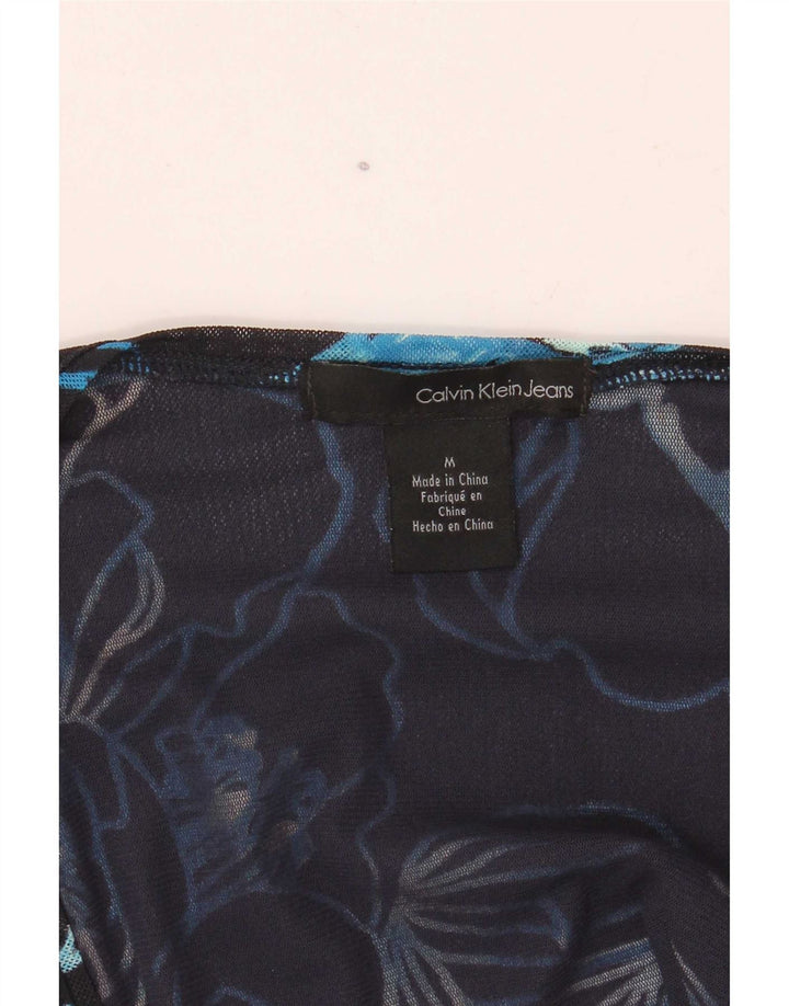 Calvin Klein Jeans Womens Blouse Top UK 12 Medium Navy Blue Floral