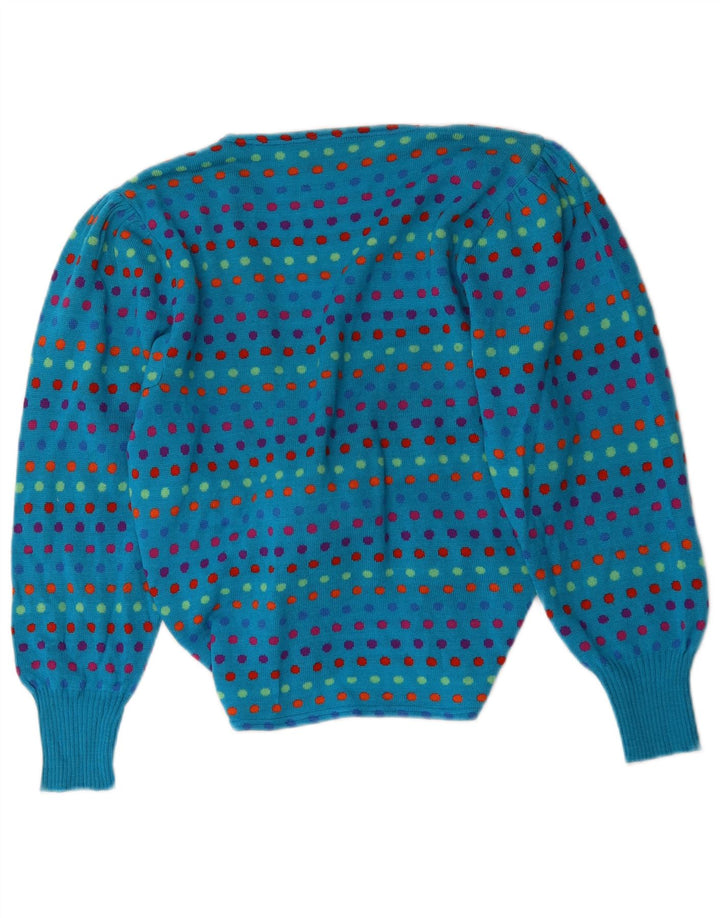 Stefanel Womens Front Tie Cardigan Sweater UK 16 Large Blue Polka Dot Wool