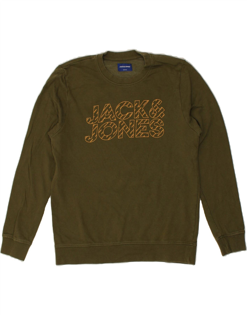 JACK & JONES Mens Graphic Sweatshirt Jumper Medium Khaki Cotton | Vintage Jack & Jones | Thrift | Second-Hand Jack & Jones | Used Clothing | Messina Hembry 