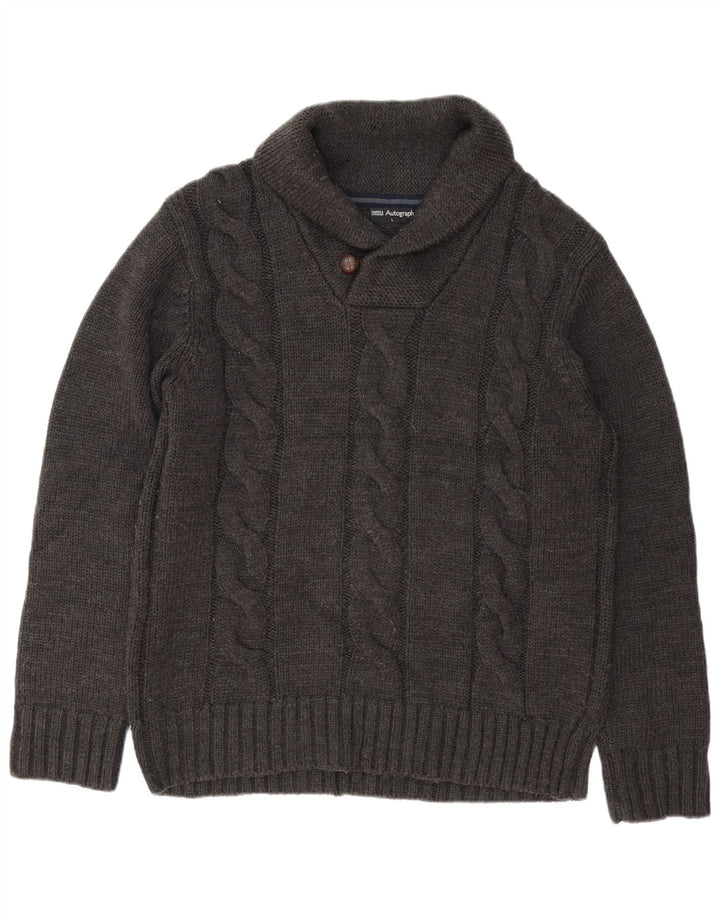 MARKS & SPENCER Mens Autograph Shawl Neck Jumper Sweater Large Grey