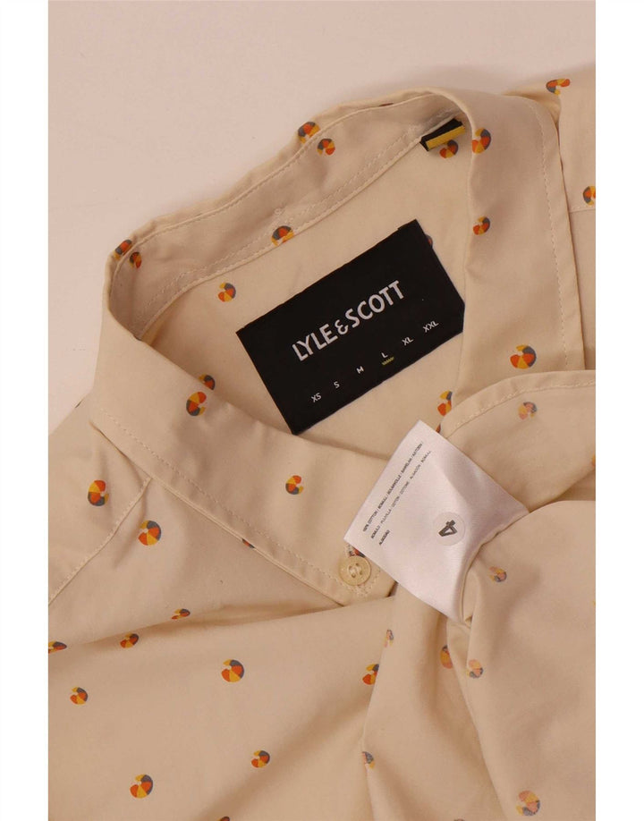 Lyle & Scott Mens Short Sleeve Shirt Large Beige Spotted Cotton