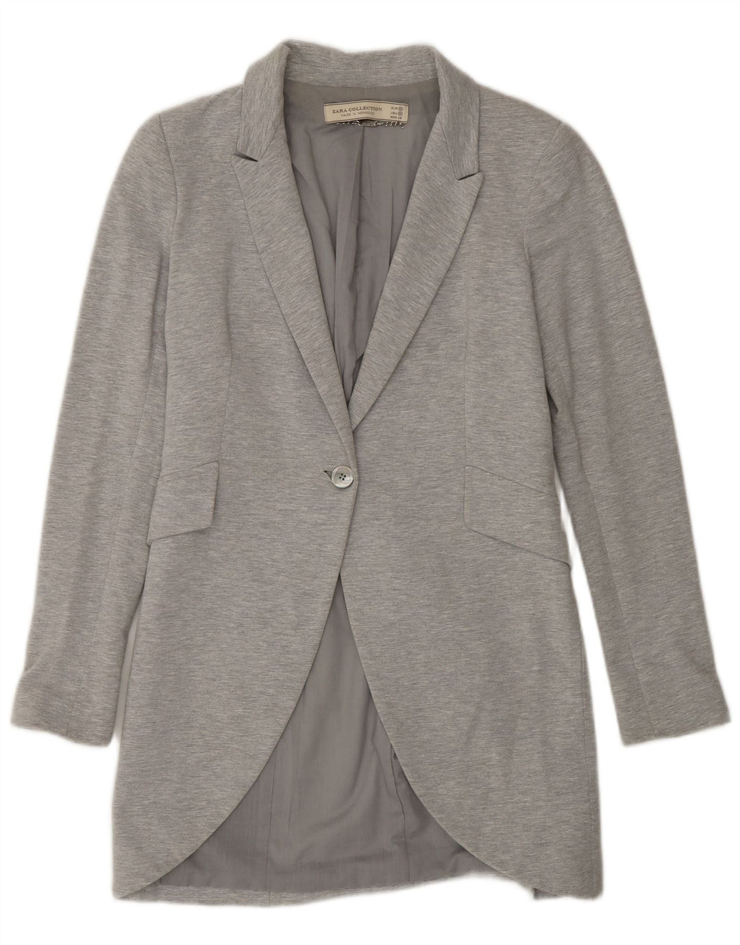 Zara Womens Longline 1 Button Blazer Jacket UK 12 Medium Grey Cotton