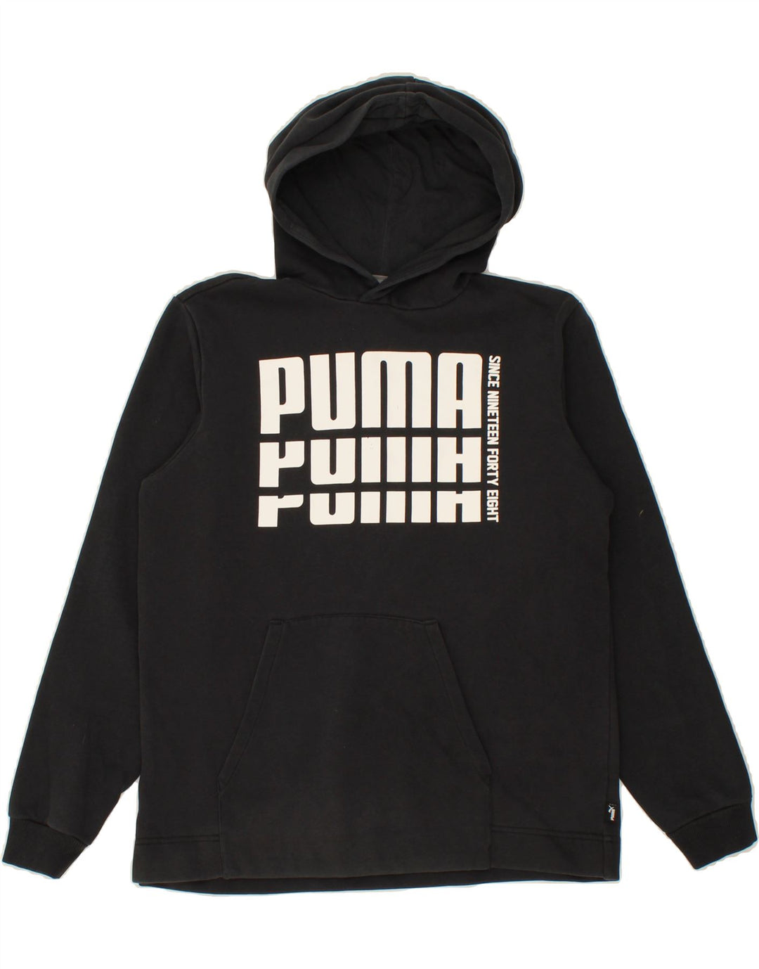 PUMA Boys Graphic Hoodie Jumper 13-14 Years Black Vintage Puma and Second-Hand Puma from Messina Hembry 