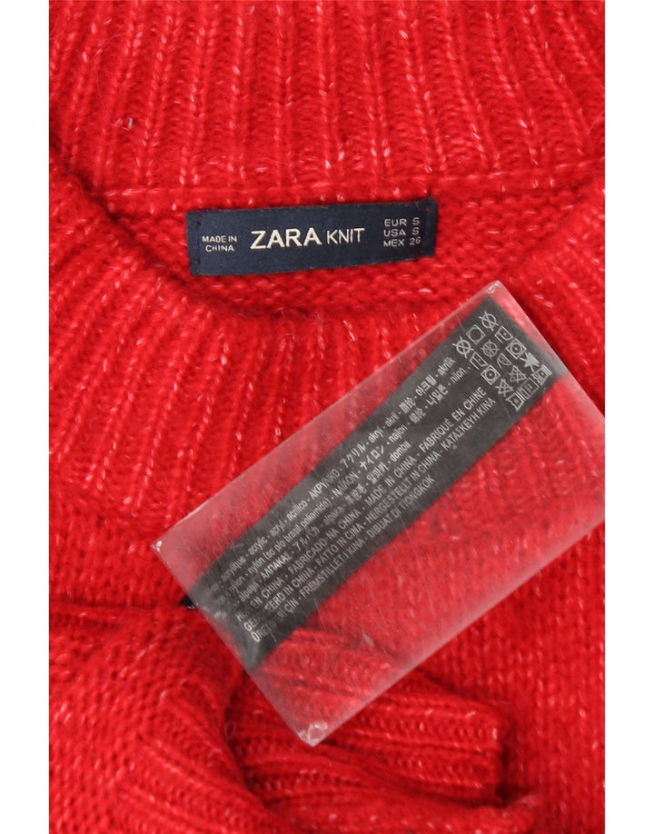 ZARA Womens Oversized Crew Neck Jumper Sweater UK 10 Small Red Acrylic