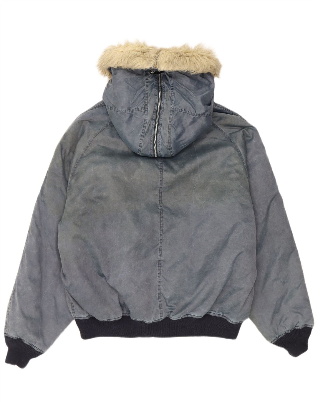 Vintage Mens Hooded Bomber Jacket UK 42 XL Navy Blue Polyamide