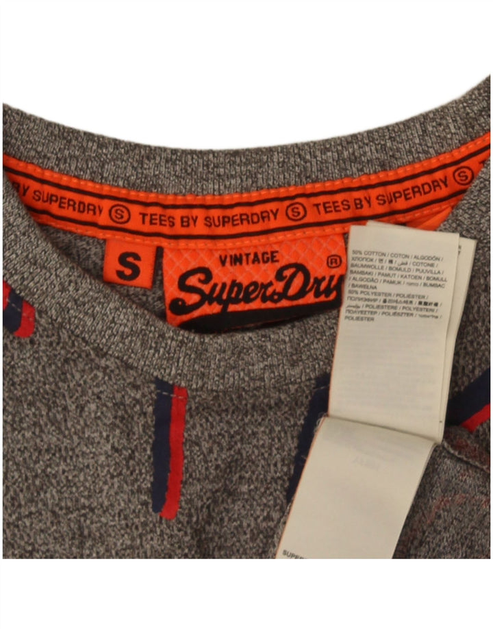 Superdry Mens Graphic T-Shirt Top Small Grey Flecked Cotton