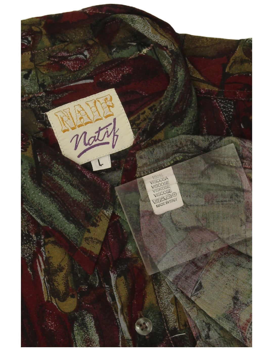 Vintage Mens Abstract Pattern Shirt Large Burgundy Viscose