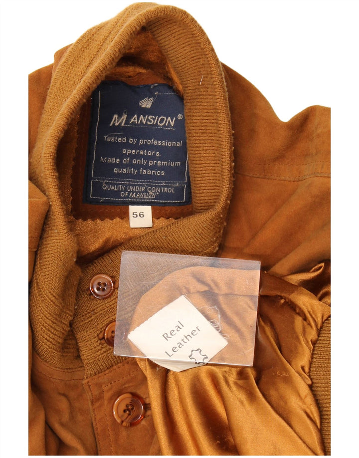 Vintage Mens Suede Bomber Jacket IT 56 3XL Brown Leather