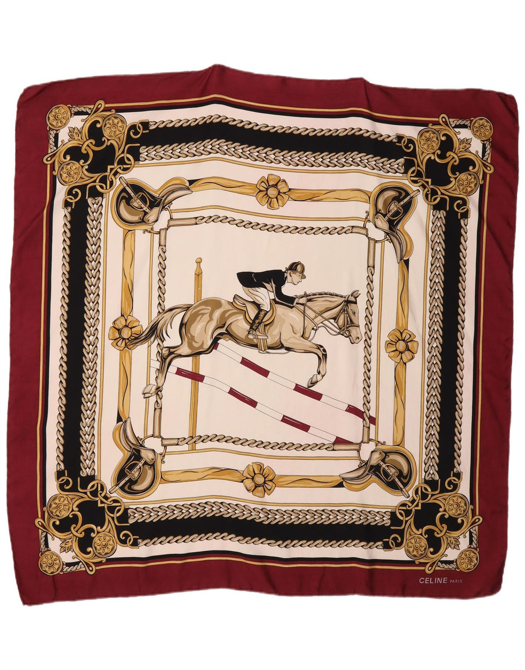 Celine Womens Square Scarf One Size Burgundy Animal Print