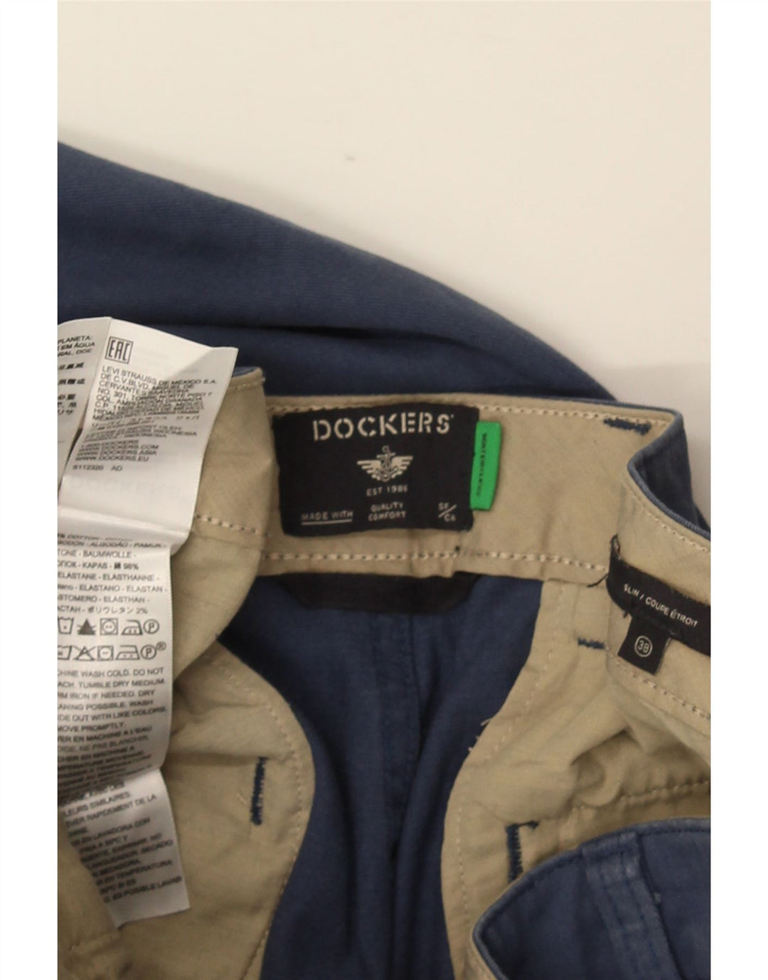 Dockers Mens Slim Chino Trousers W38 L31 Blue Cotton