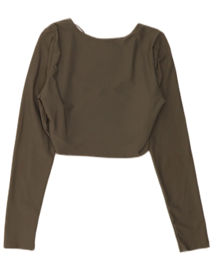 Zara Womens Crop Top Long Sleeve UK 14 Large Khaki Polyamide