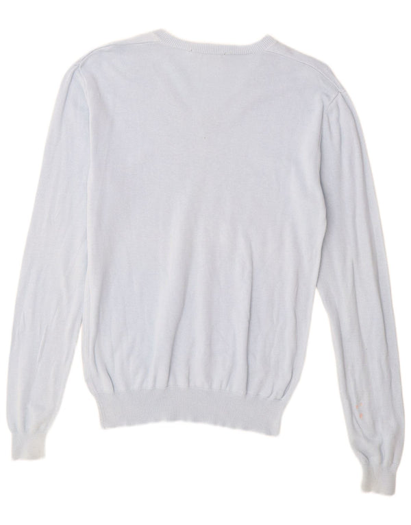 French Connection Womens V-Neck Jumper Sweater UK 14 Medium Blue Cotton