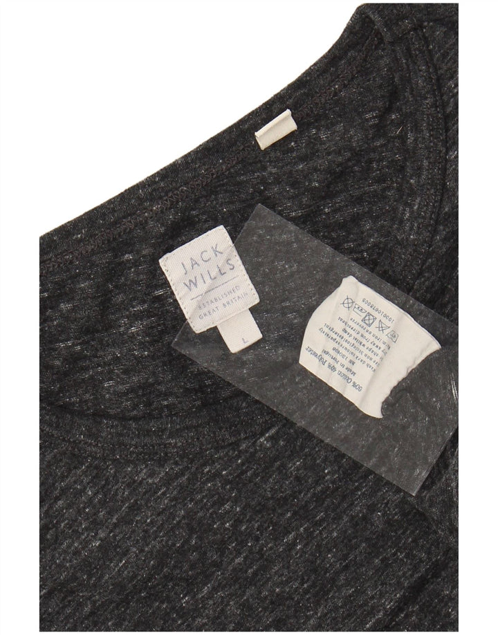JACK WILLS Mens Top Long Sleeve Large Grey Flecked Cotton