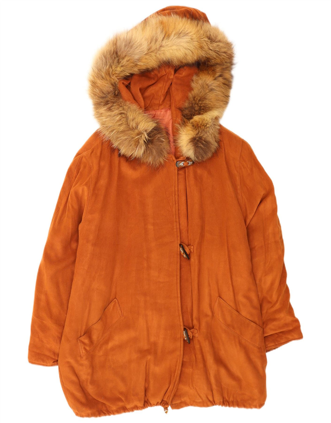 Vintage Womens Oversized Hooded Duffle Coat UK 14 Medium Brown