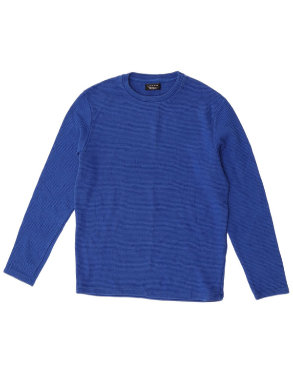 Zara Mens Top Long Sleeve Medium Blue Cotton