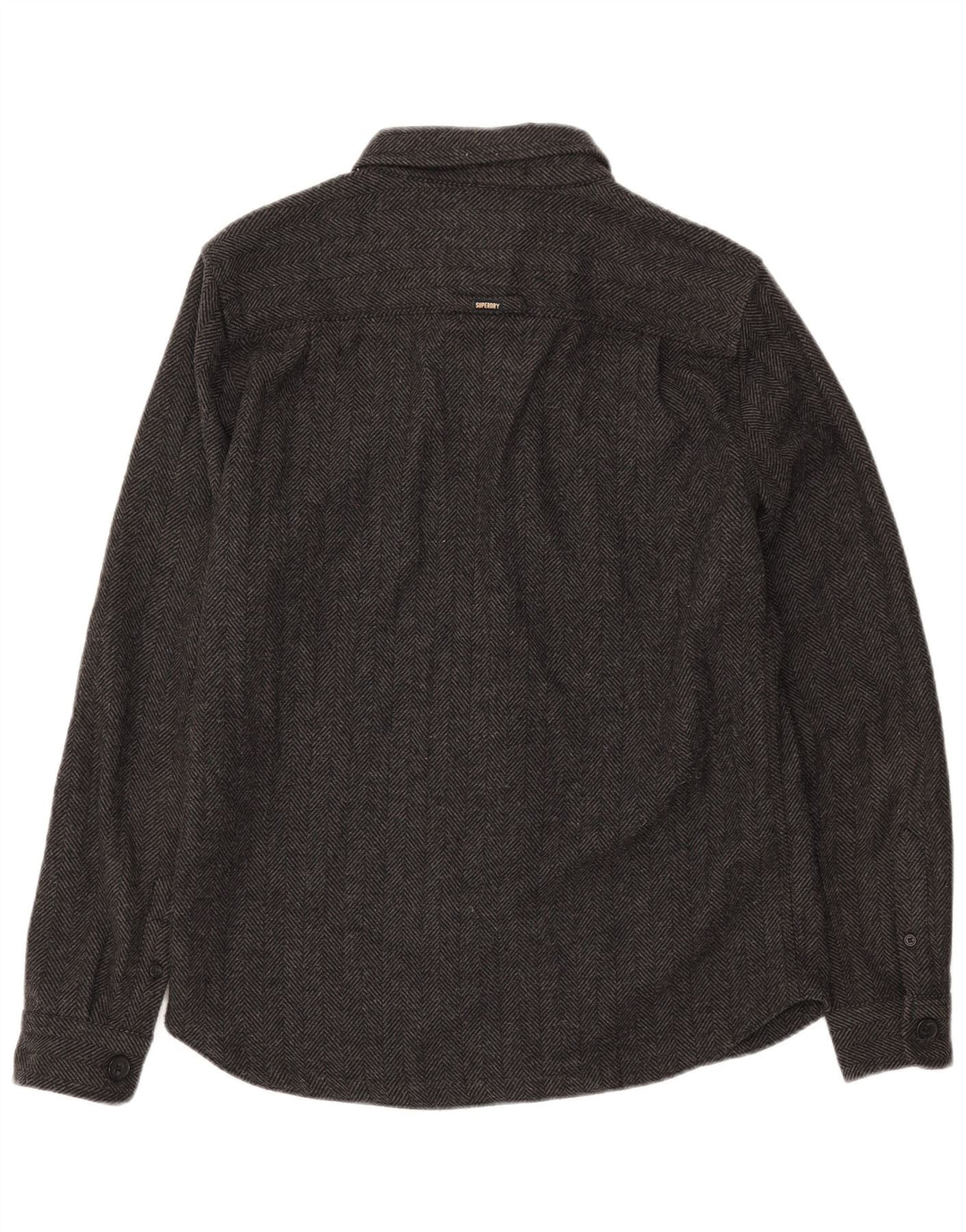 SUPERDRY Mens Flannel Shirt XL Grey Herringbone Polyester