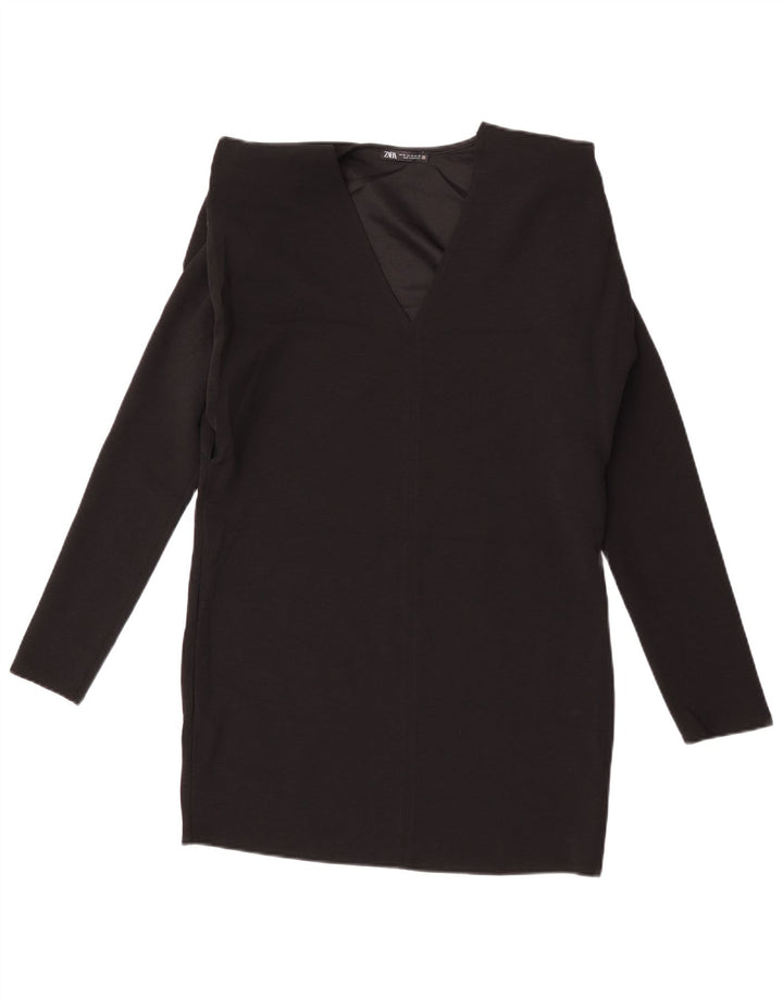 Zara Womens Long Sleeve Shift Dress UK 14 Medium Black