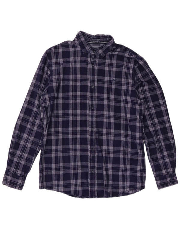 Crew Clothing Mens Classic Fit Corduroy Shirt Large Navy Blue Check Cotton