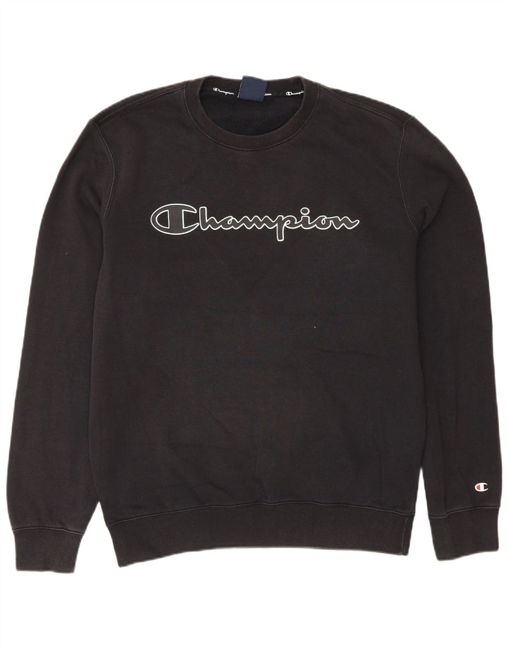 Champion Mens Graphic Sweatshirt Jumper Medium Black Cotton