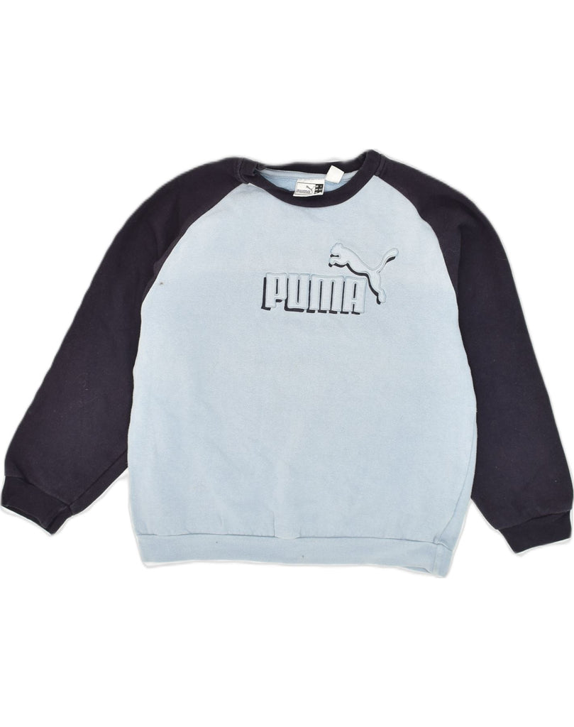 PUMA Boys Graphic Sweatshirt Jumper 11-12 Years Blue Colourblock Cotton | Vintage Puma | Thrift | Second-Hand Puma | Used Clothing | Messina Hembry 