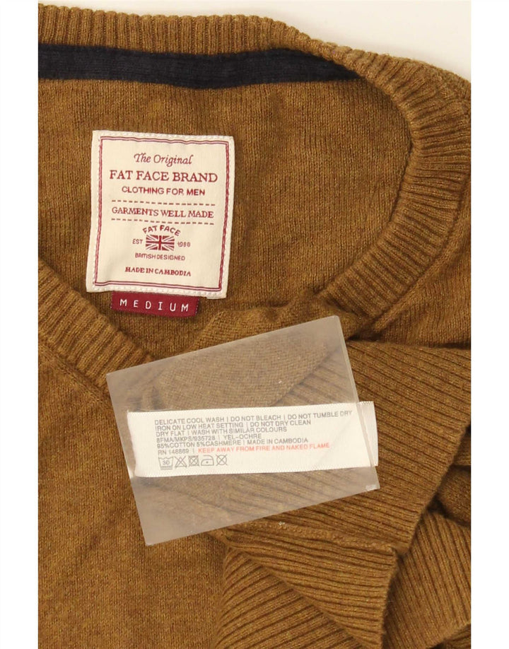 Fat Face Mens V-Neck Jumper Sweater Medium Brown Cotton