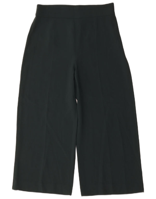 Zara Womens Wide Leg Cropped Trousers Large W30 L26 Green Polyester