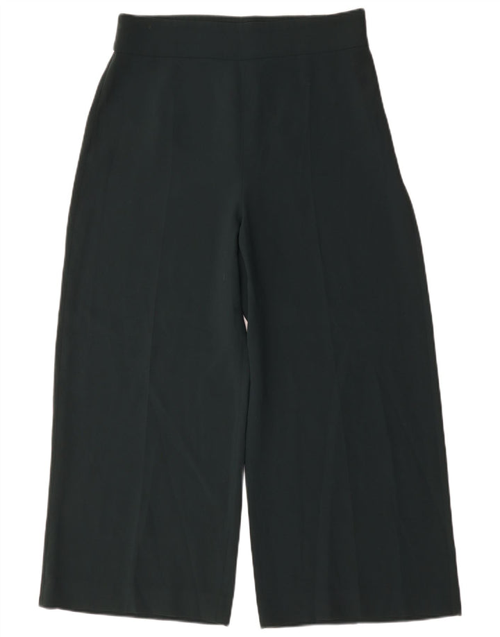 Zara Womens Wide Leg Cropped Trousers Large W30 L26 Green Polyester