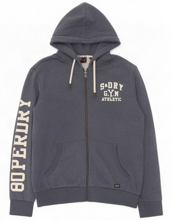 Superdry Mens Graphic Zip Hoodie Sweater Large Navy Blue Cotton