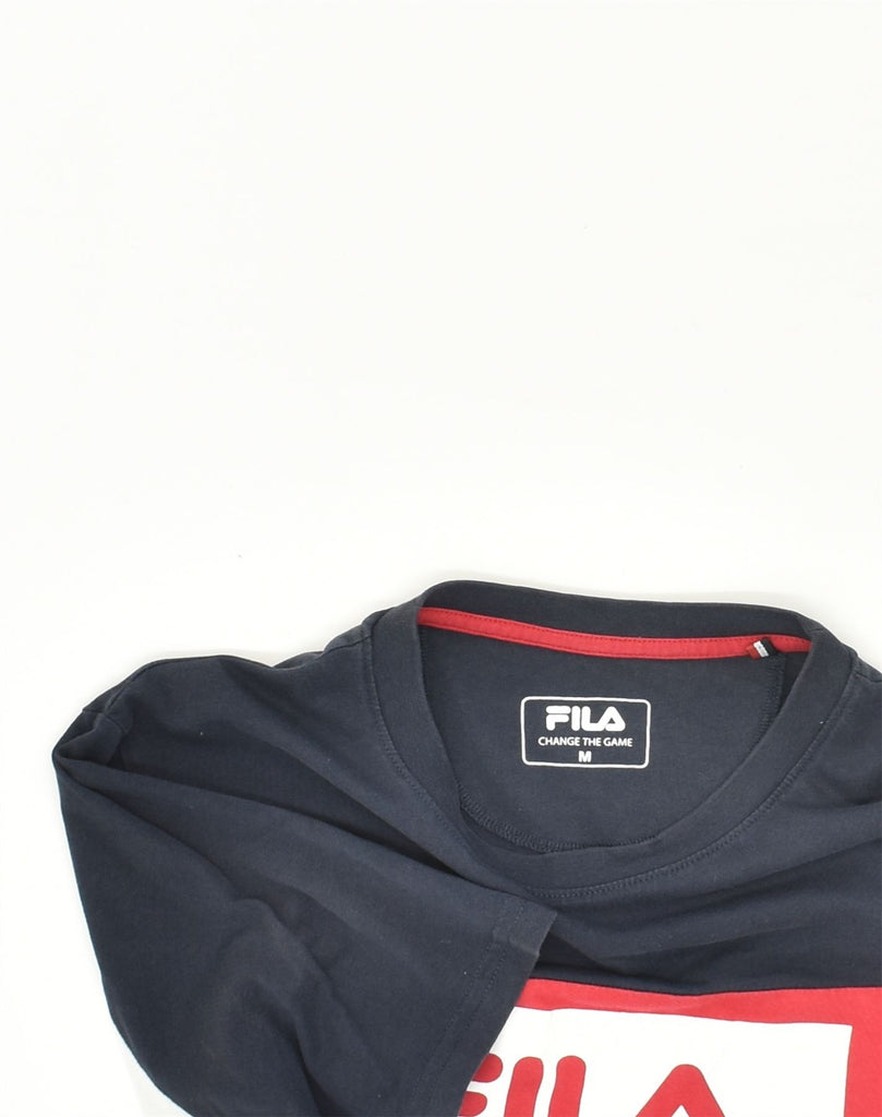 FILA Mens Graphic T-Shirt Top Medium Navy Blue Colourblock Cotton | Vintage Fila | Thrift | Second-Hand Fila | Used Clothing | Messina Hembry 