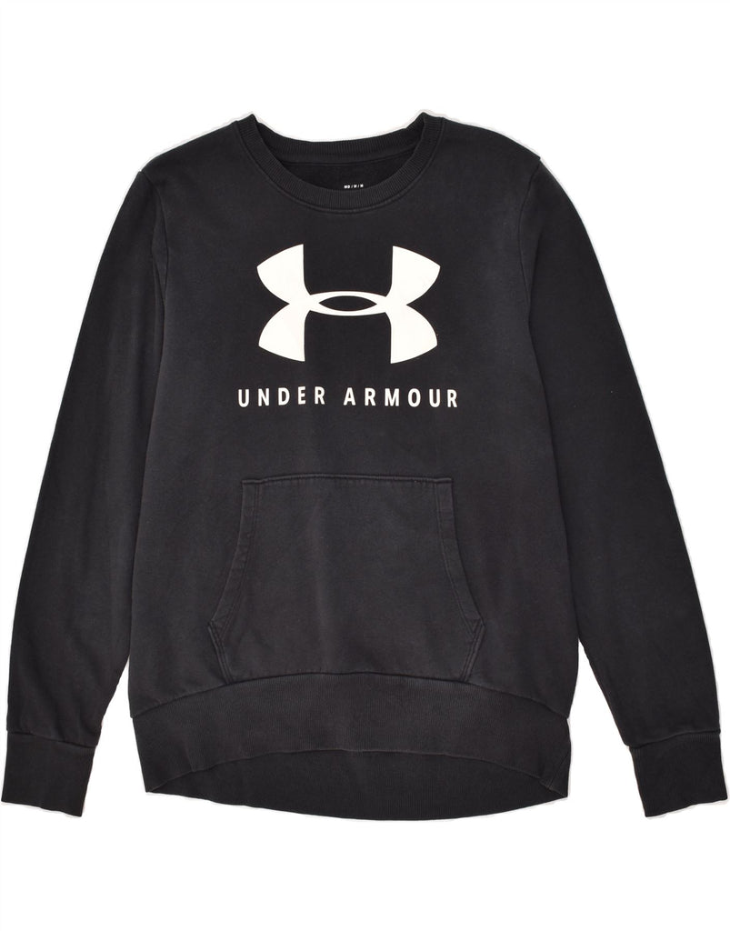 UNDER ARMOUR Womens Graphic Sweatshirt Jumper UK 14 Medium Black Cotton | Vintage Under Armour | Thrift | Second-Hand Under Armour | Used Clothing | Messina Hembry 